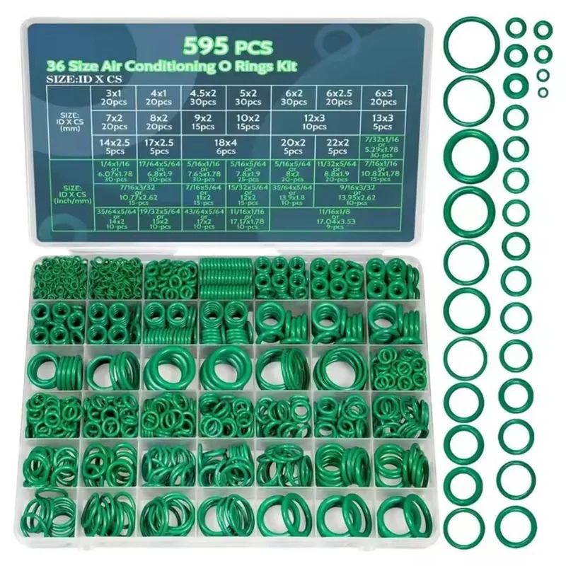 595Pcs Car Air Conditioning O-Ring Seal Repair Kit Rubber Gasket Assortment Auto Maintenance Tools