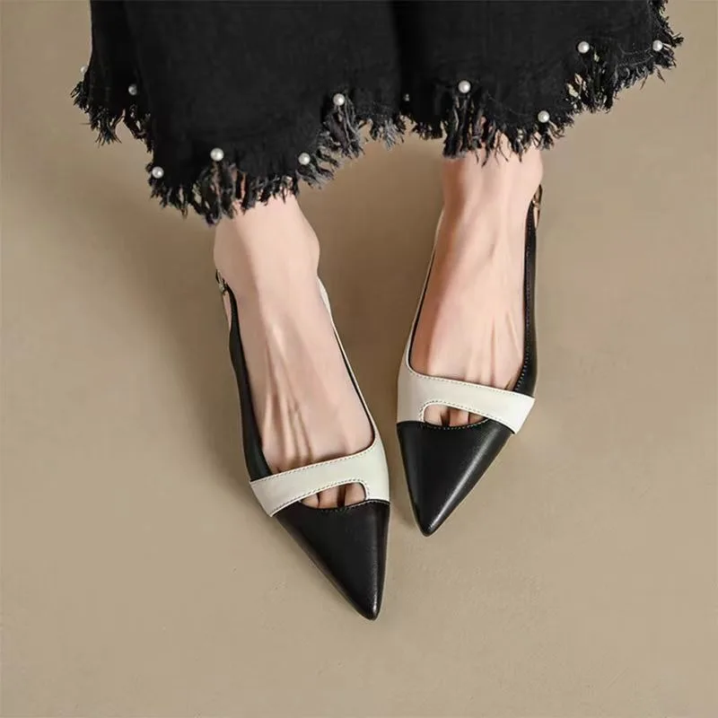 2024 Summer New Fashionable Pointed Leather Face Color Block Light Mouth Women's Comfortable Sandals for External Wearing