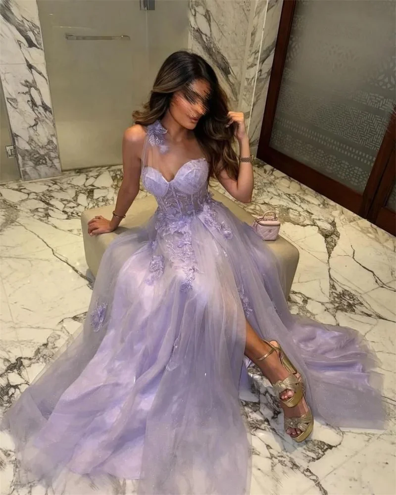 Elegant Womens Party Dresses Graduation Gown One Shoulder Sleeve Evening Dress Purple Line A for Special Occasions Woman