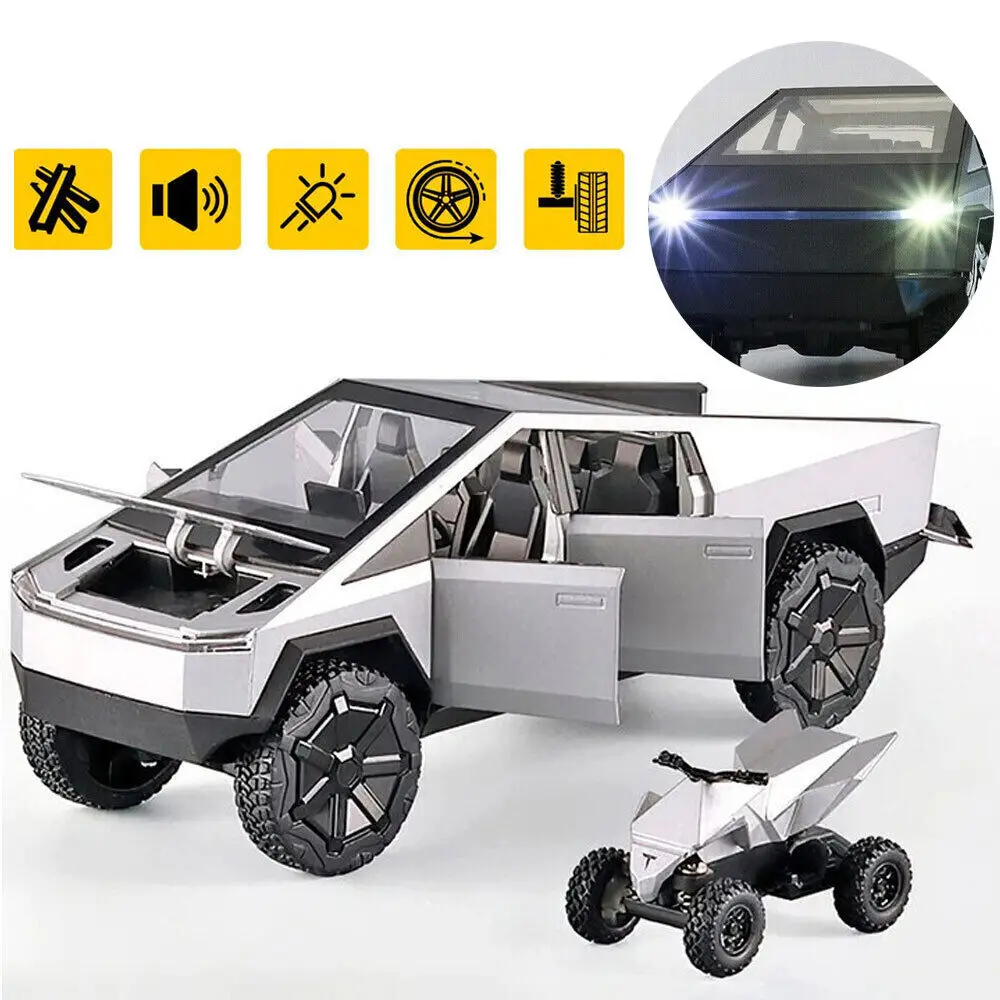 

1/24 Tesla Cybertruck Pickup Model S Model X Model Y Toy Car Diecast Metal Off Road Collection Pull Back Sound Light Gift Boy