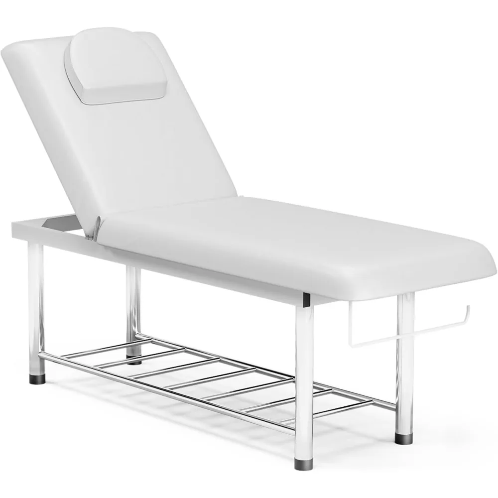 طاولة تدليك ثابتة احترافية 550 رطل، سرير امتحان عريض عالي التحمل للعلاج، مسند ظهر قابل للتعديل، مسند رأس قابل للإزالة،