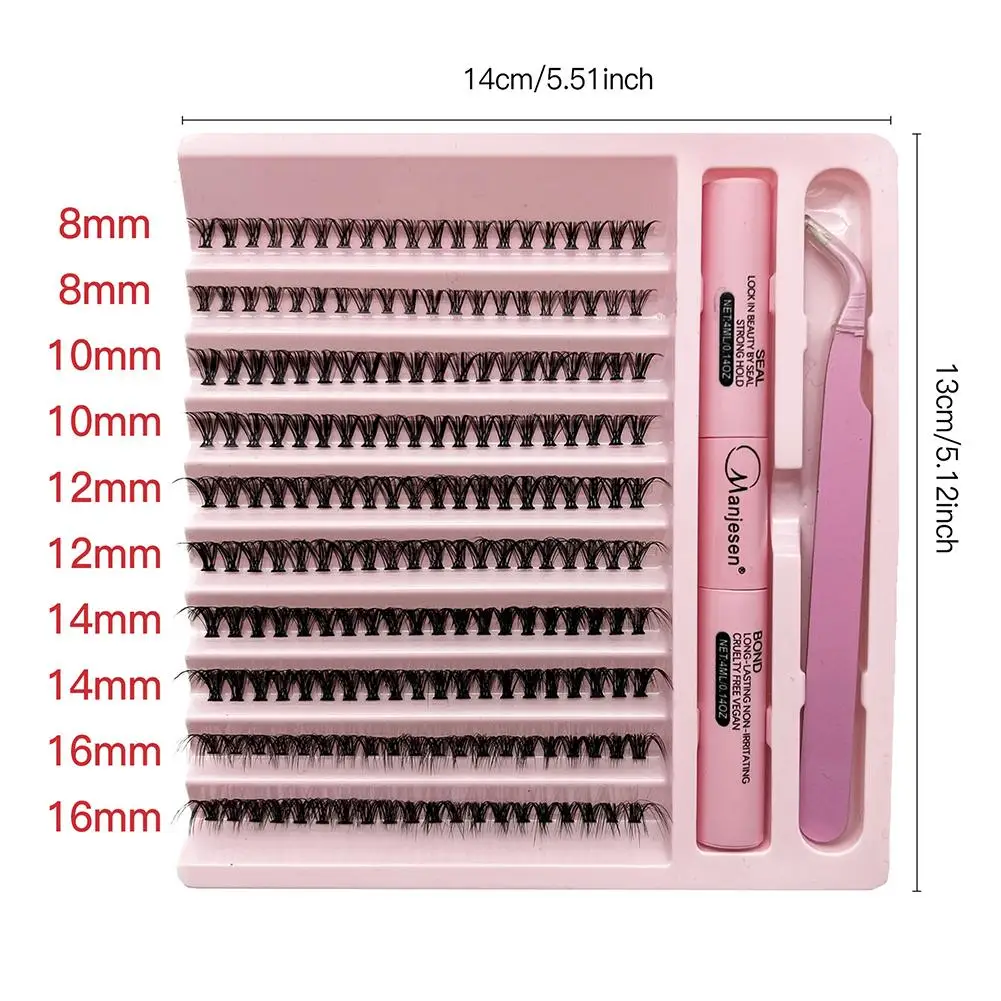 Kit de clusters de cílios com fixação forte à prova d'água, kit de extensão de cílios diy, ligação e vedação e pinça de cílios, maquiagem
