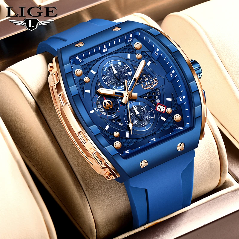 LIGE Men's Watch Top Brand Luxury Square Quartz Wristwatch Waterproof Luminous Chronograph Watch for Men Date Clock Montre Homme