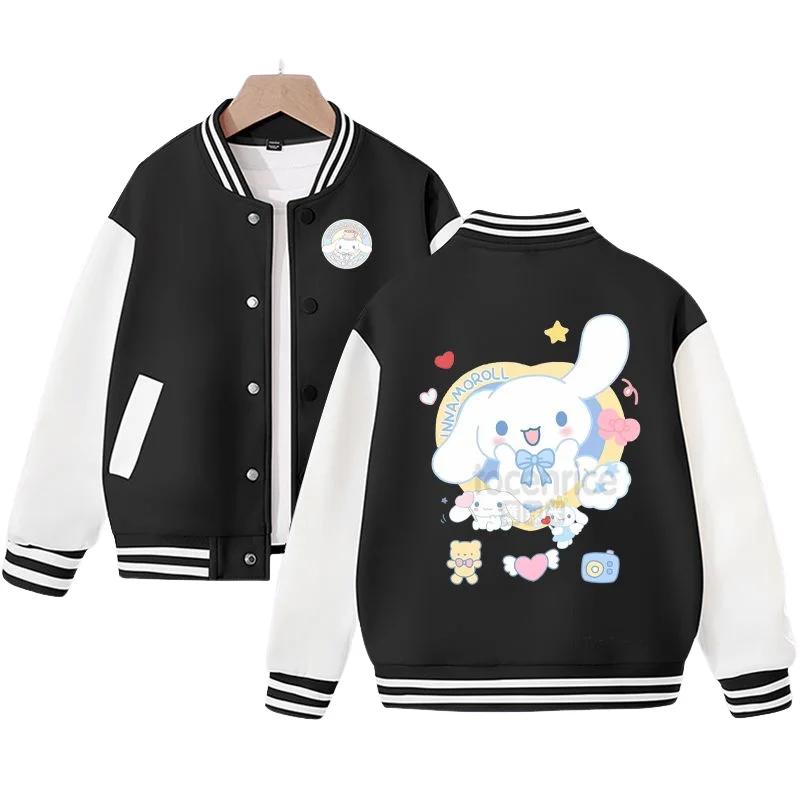 

Бейсбольная форма Sanrio Girls Cinnamoroll для детей от 2 до 12 лет, пальто с кавайным мультяшным принтом для девочек, весенняя куртка, толстовки, верхняя одежда