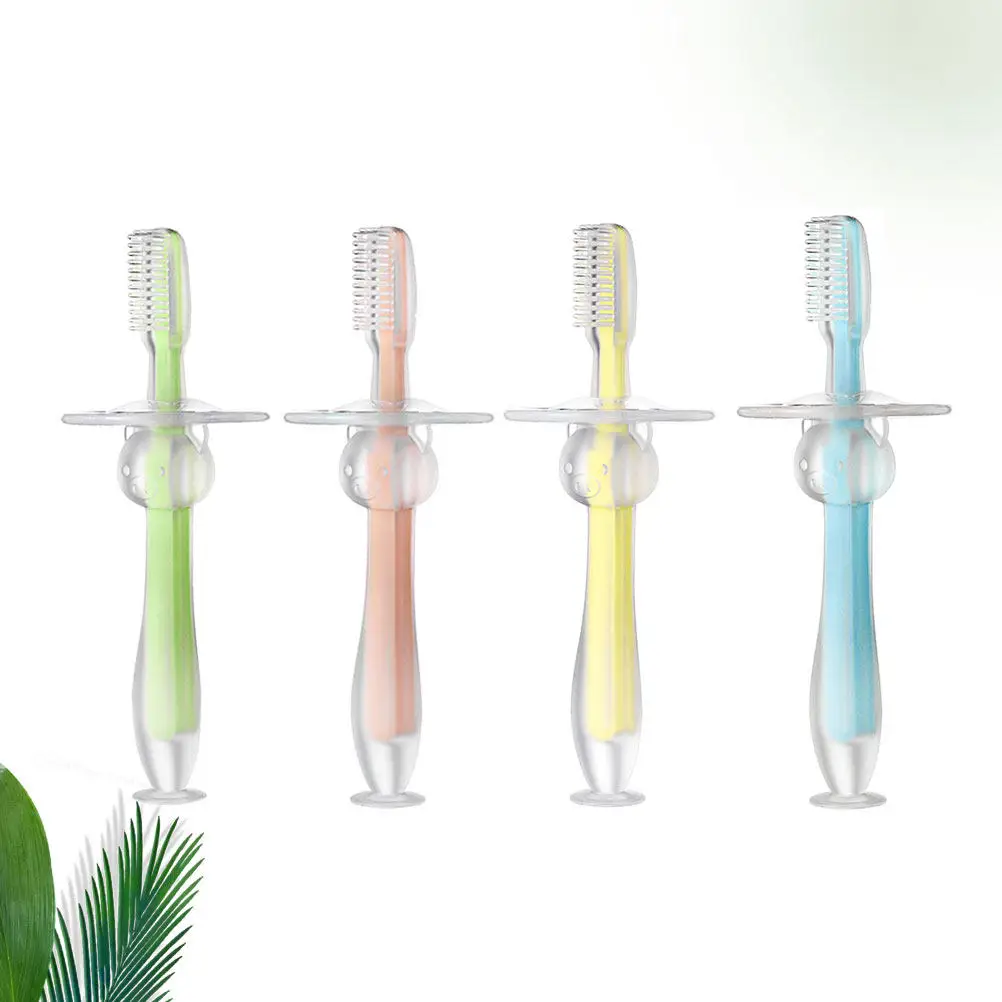 

4Pcs Toddler Toothbrush Silicone Teether Soft Bristles Safe Chewing Infant Training Teeth Cleaner Silicone Teether