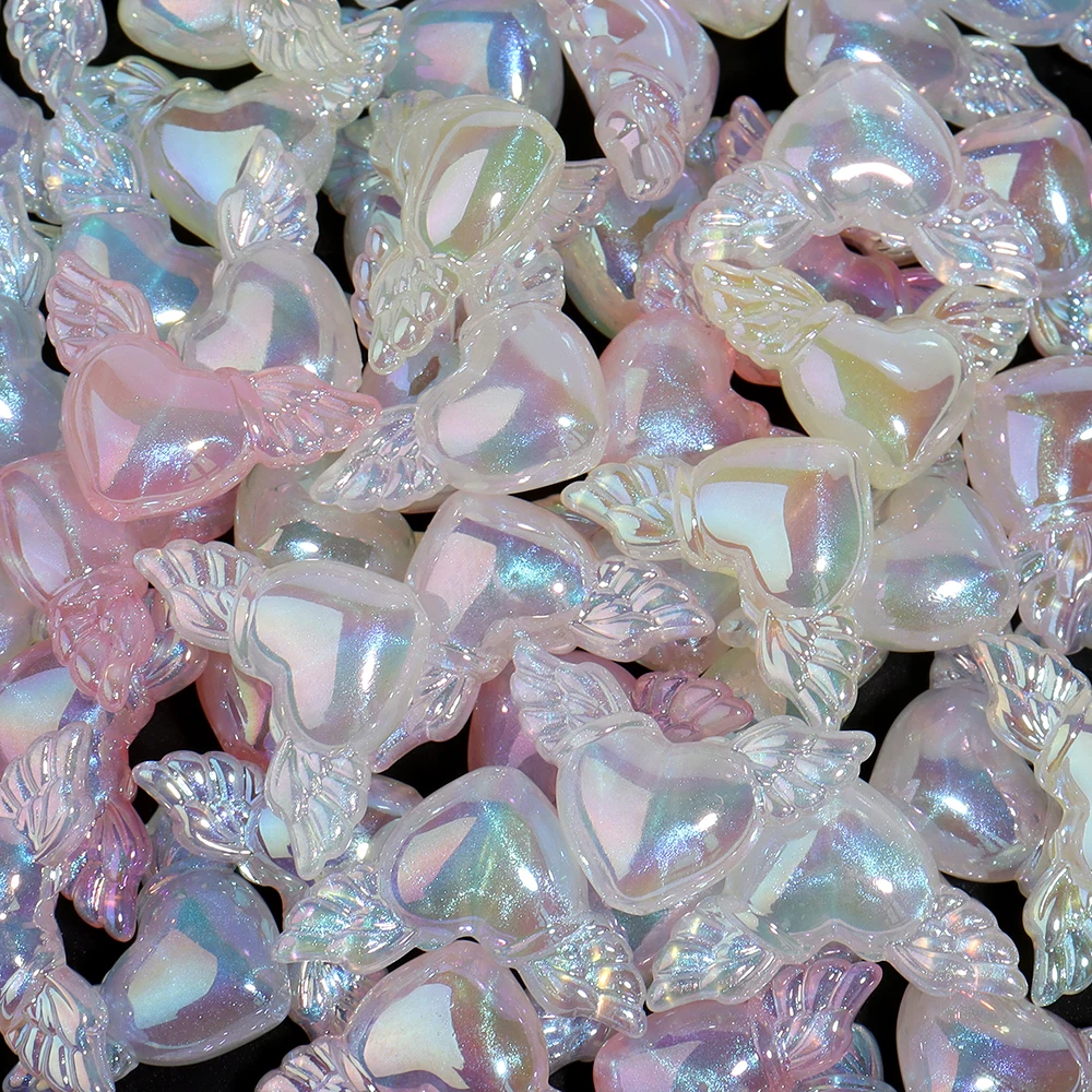 21x35mm Color Plated Acrylic Wing Beads Cute Heart Shape Spacer Bracelet Charms Necklace Making DIY Jewelry Accessories