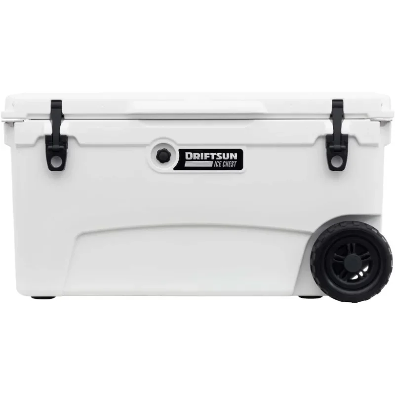 

Driftsun 70qt Wheeled Ice Chest - Heavy Duty, High Performance Roto-Molded Grade Insulated Rolling Cooler (White), Coolers