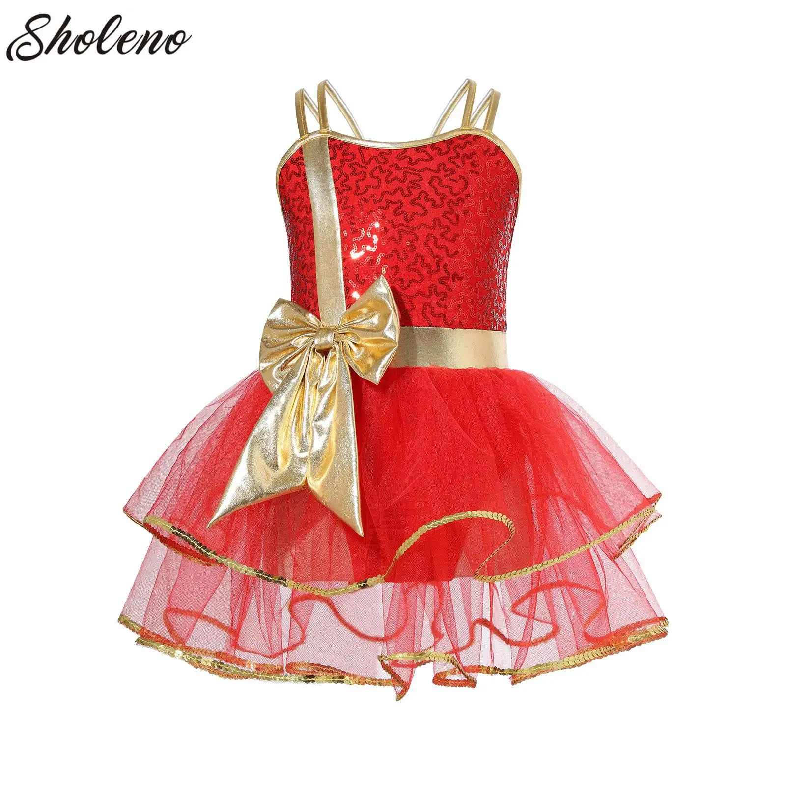 

Kids Girl Christmas Elf Dress Sequins Ballet Figure Skating Leotard Christmas Holiday Party Festival Stage Performance Clothes