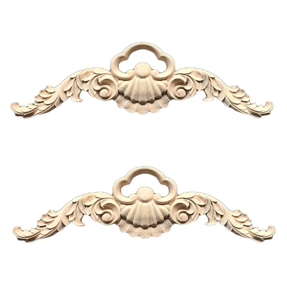 2pcs Unpainted Ornamental Wood Applique Wood Mouldings Decal Long Wooden Carving Furniture Home Window Corner Decor Accessories