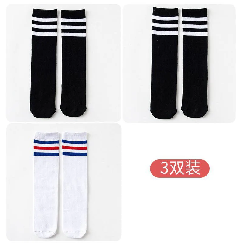 1/2/3Pairs Kinder Mädchen Kniehohe Baumwolle Socken Schwarz Weiß Drei-Linie Gestreiften Laufsport socken Fußball Golf Sport Socken – Detail 20