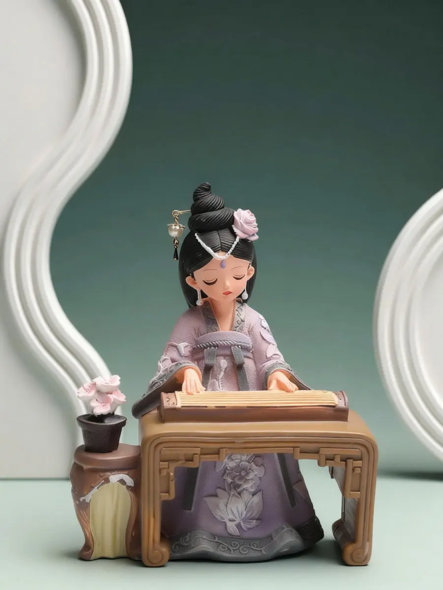 Chinese Style Hanfu Girl Resin Ornament – Retro Elegant Desktop Decor for Home Office Shop Interior