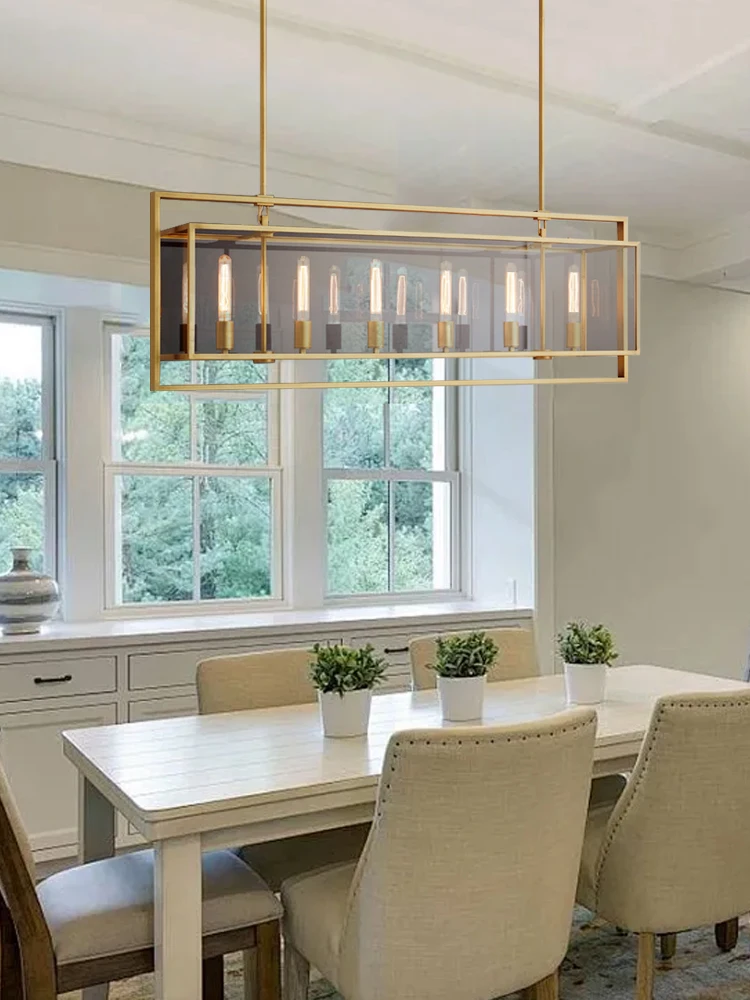 Rectangle Brass Large Ceiling Pendant Light Home Decor Dining Table Kitchen Bar Modern Hanglamp Lustre Lamparas 2024