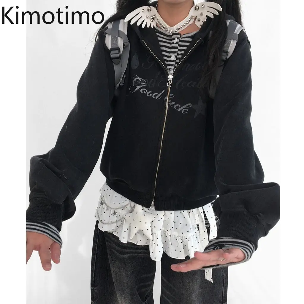 

Kimotimo Punk Y2k Letter Print Hoodies Women Japanese Sweet Grunge Loose Zipper Jacket Coats Casual Retro Versatile Sweatshirts