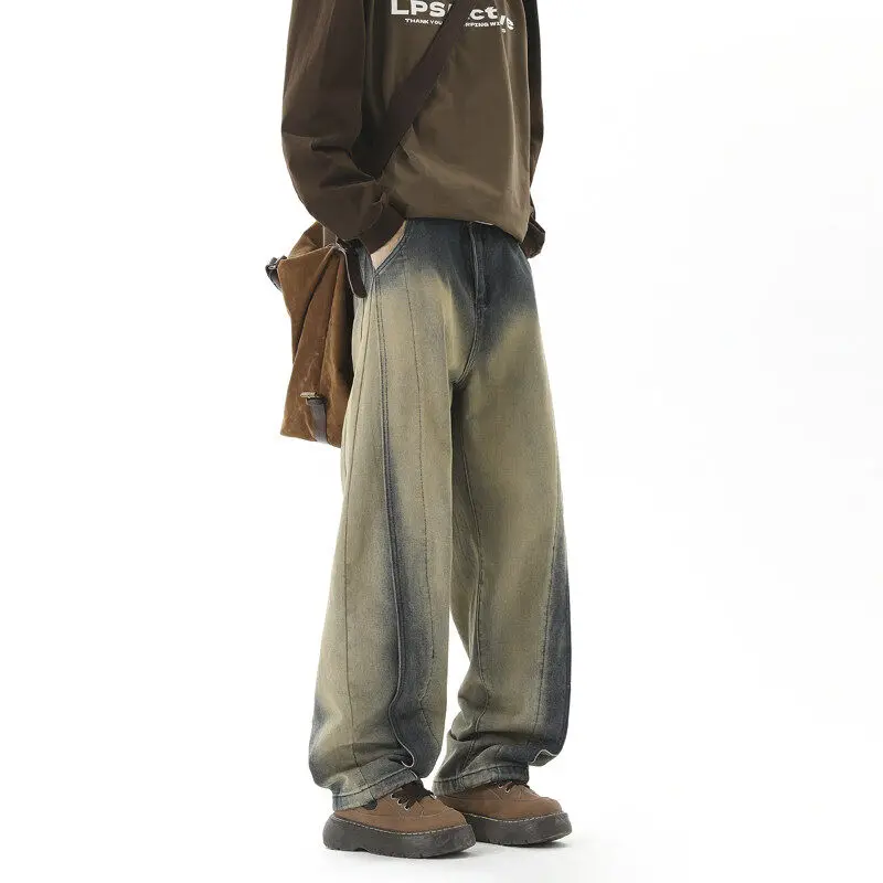 Jean en Denim pour hommes, décosition rétro, Cleanfit, petit Design, Micro pantalon évasé, couteau de boue jaune, printemps automne