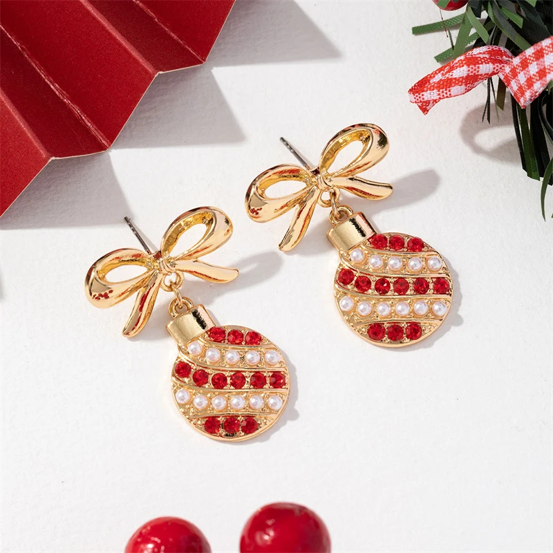 Neue trendige exquisite Weihnachts-Glühbirnen-Ohrhänger für Frauen, einfache Strass-Schleifenohrringe, Weihnachtsfeier-Schmuckgeschenke. – Detail 3