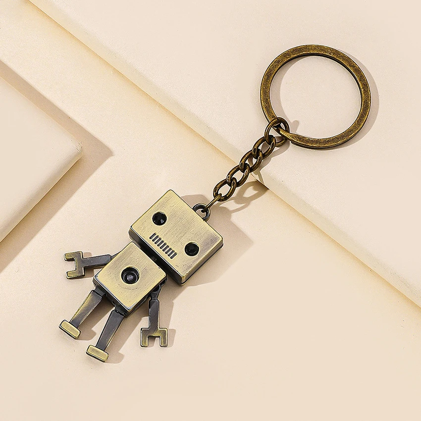 Creative Jewelry Keyrings Cute Alloy Robot Keychain Funny Car Key Chains Kids Adults Chaveiro Birthday Present Bag Accessory