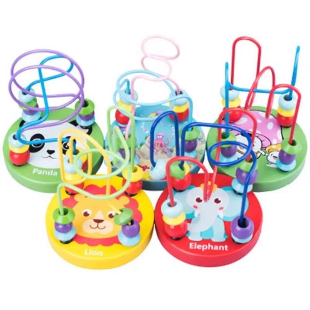 Colorful Cartoon Small Beaded Toys Montessori Wooden Toys Wooden Roller Coaster Educational Circle Toy Hand-eye coordination