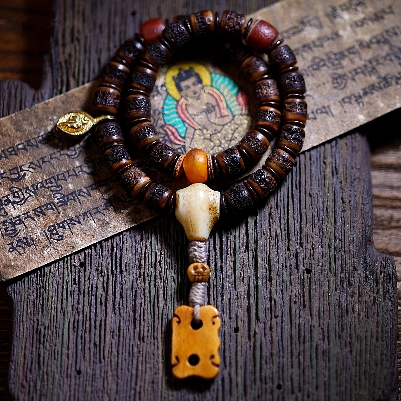 Natural Yak Bone Buddha Beads Bracelet Men's Old Material Gabala Agate Female Beeswax Characteristic Couple Double Ring