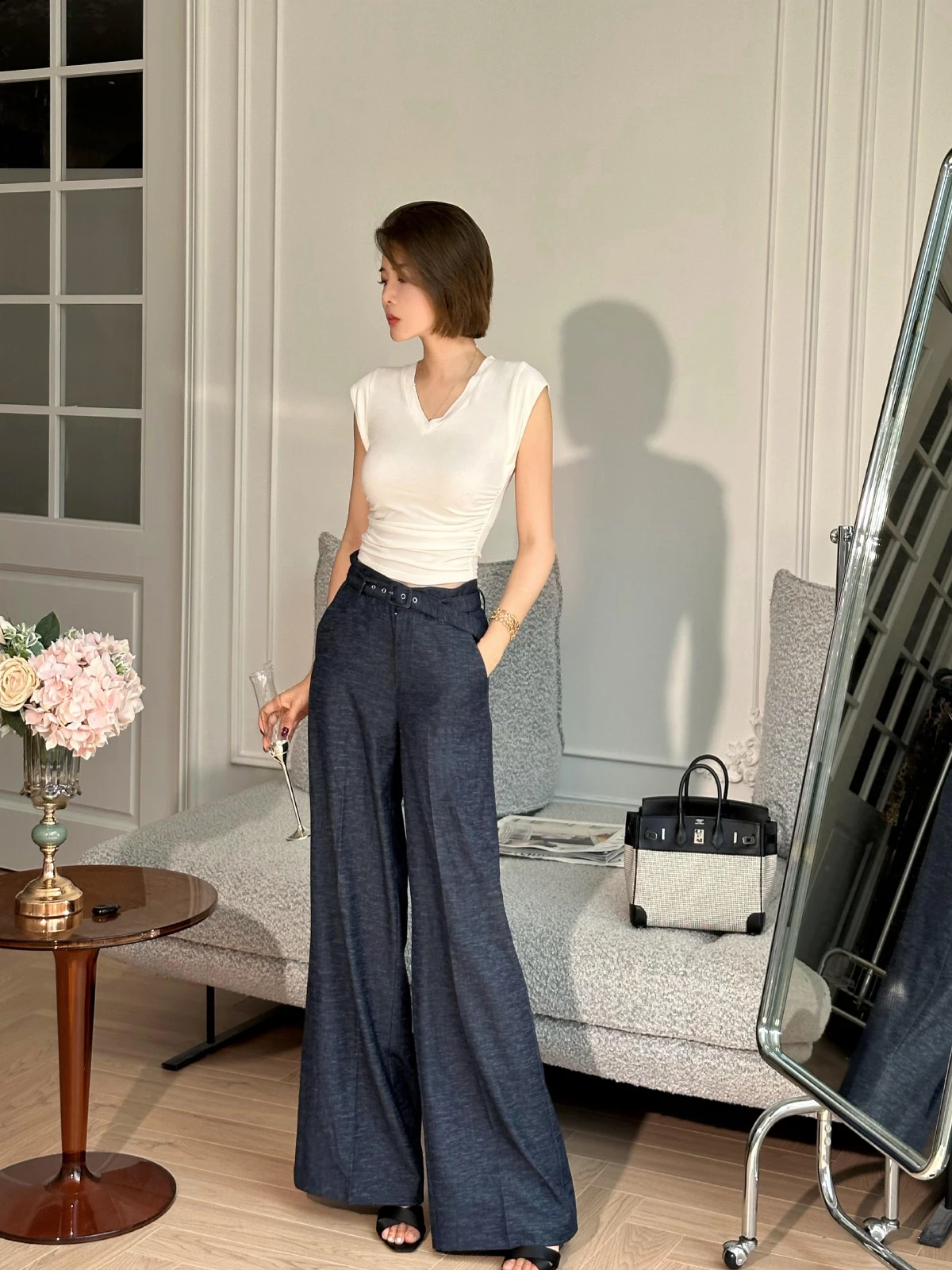 

Оригинальные летние джинсовые брюки XULU с винтажным узором, свободного кроя, прямые, широкие штанины, текстурированные, повседневные, удлиненные