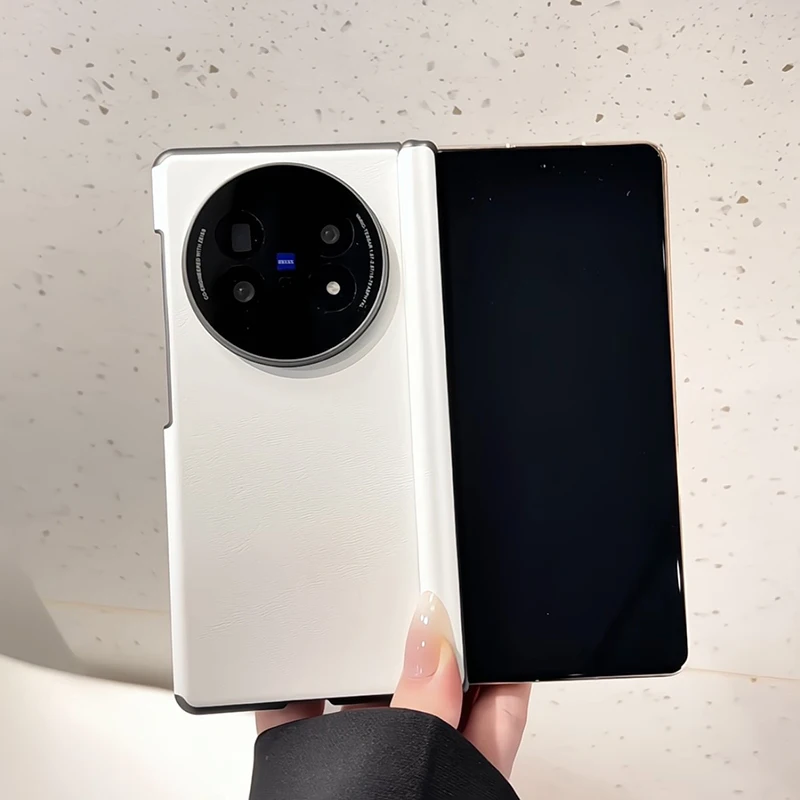 حافظة لهاتف Vivo X Fold 5 ذات محور مزدوج بلون سادة من الجلد العادي المفصلي المقاوم للصدمات غطاء هاتف محمول صلب