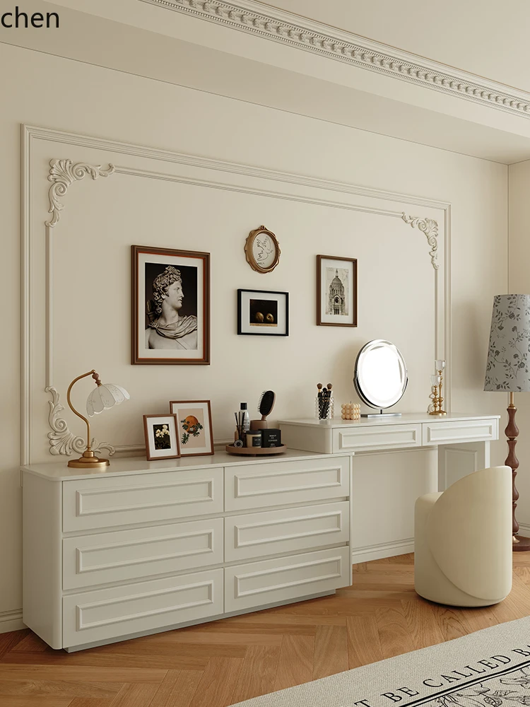 HT Cream Style Dressing Table Modern Bedroom Simple Light Luxury High-end Master Bedroom Corner Makeup Table New Model