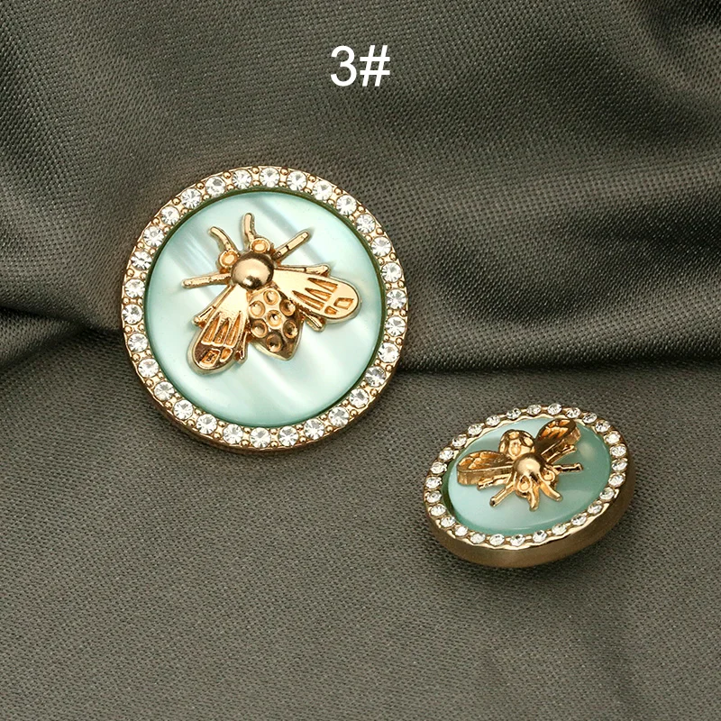 New Arrival Antique Rhinestone Decor Metal Gold Bee Pink Blue Pearl Buttons For Clothes Coat Cardigan Sweater Sew Needlework 6PC