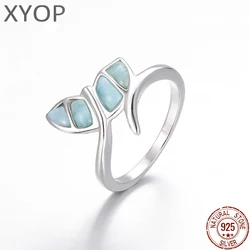 Dolphin Tail 925 Sterling Silver Natural Gemstones Larimar Ring for Women Geometry Design Classic Simple Female Jewelry Dating