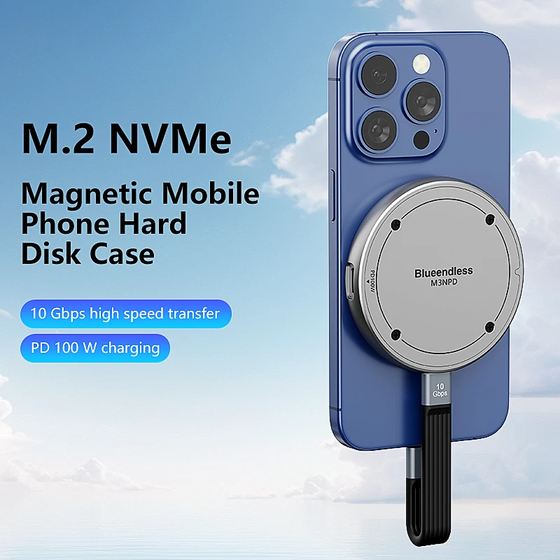 Magnetic M.2 NVMe SSD Enclosure with PD Charging 10Gbps Type C 3.2 to NVMe PCI-E SSD Case for iPhone ProRes MacBook