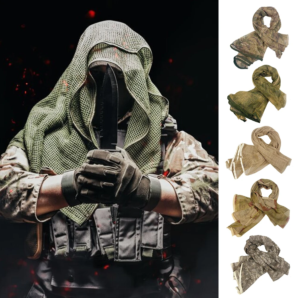 Tactical Camouflage Scarf Mesh Scarves Hiking Scarves Camo Scarfs Outdoor Sport Hunting Sniper Face Veil Wargame Camping Cycling