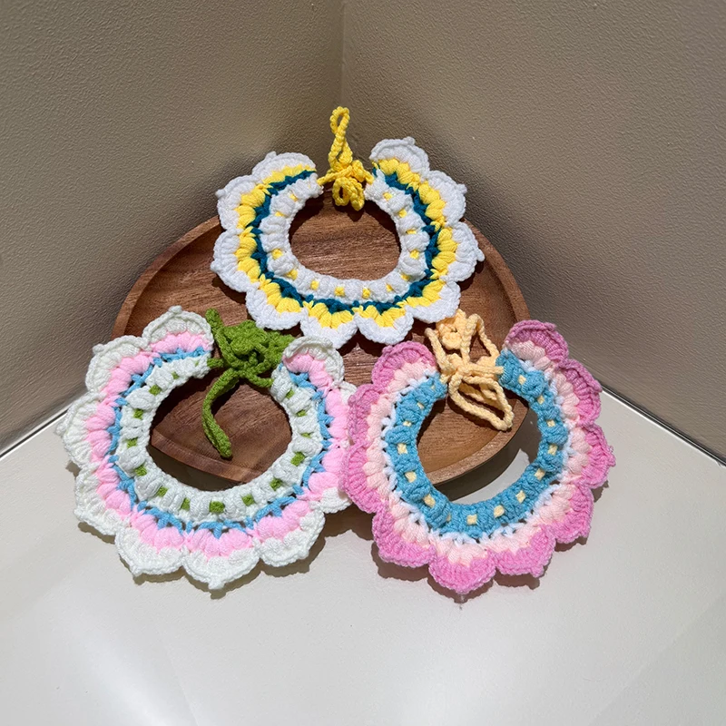 Pet Cat Dog Necklaces Hand Knitting Lotus Shape Small Medium Puppy Collar Adjustable Chihuahua York Dog Neck Accessoriesдля кота