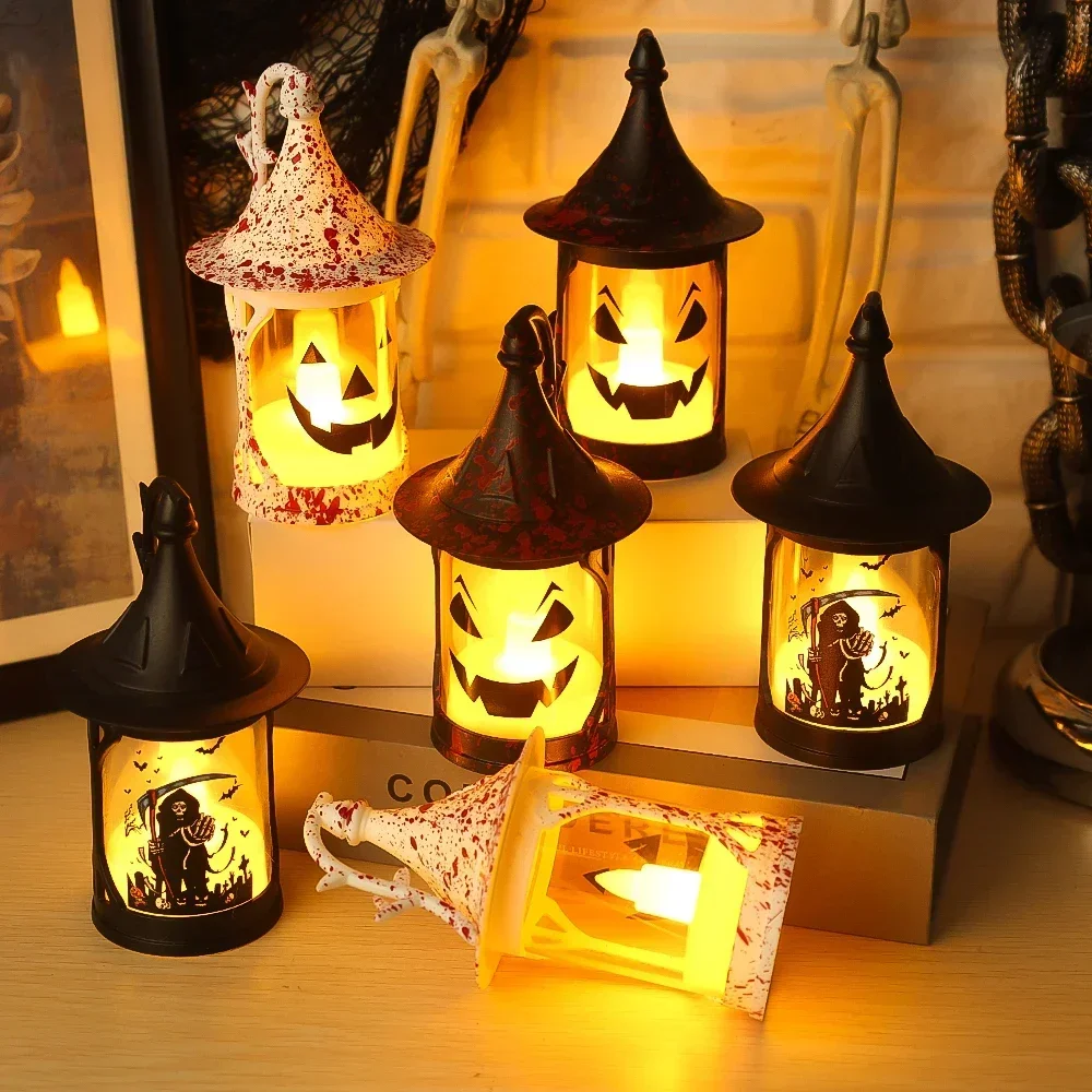 Vintage Halloween LED Lamps Horror Wind Lights Portable Lantern Bar Desktop Ornaments Halloween Party Home Decoration Props