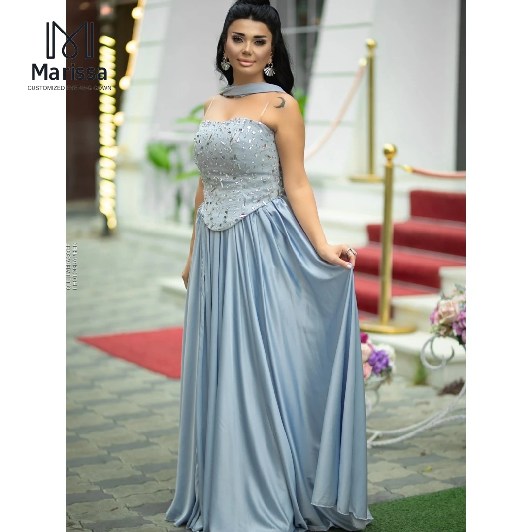 

Вечерние платья Marissa для особых случаев, атласное платье трапециевидной формы с бриллиантами, женское платье для выпускного вечера 2025 года, с открытыми плечами на заказ