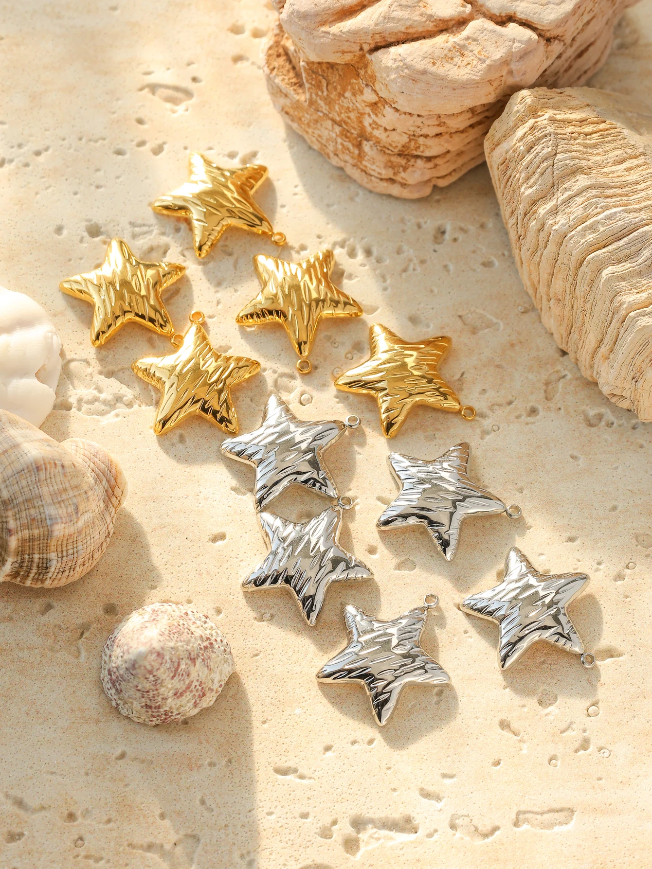 5-Piece Set of Stainless Steel Star Pendants – Cameo-Style DIY Jewelry Charms Suitable for Women's Accessories
