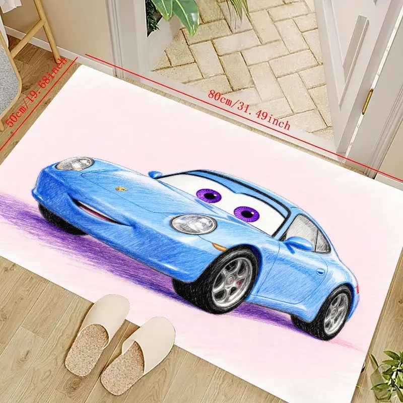 

1PC Blue Cartoon Car Area Rug for Kids Bedroom Living Room Home Decor, Aesthetic Floor Mat with Big Purple Eyes, Non-Slip Soft D