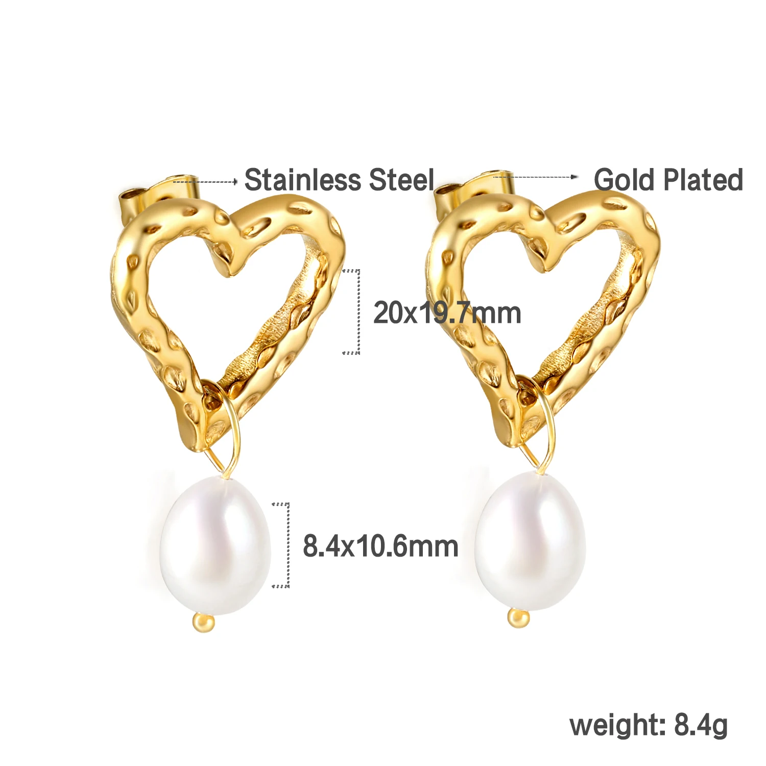 ASONSTEEL Geometric Heart Imitation Pearl Hoops Earrings Piercing Gold Silver Color Stainless Steel For Women Waterproof Jewelry