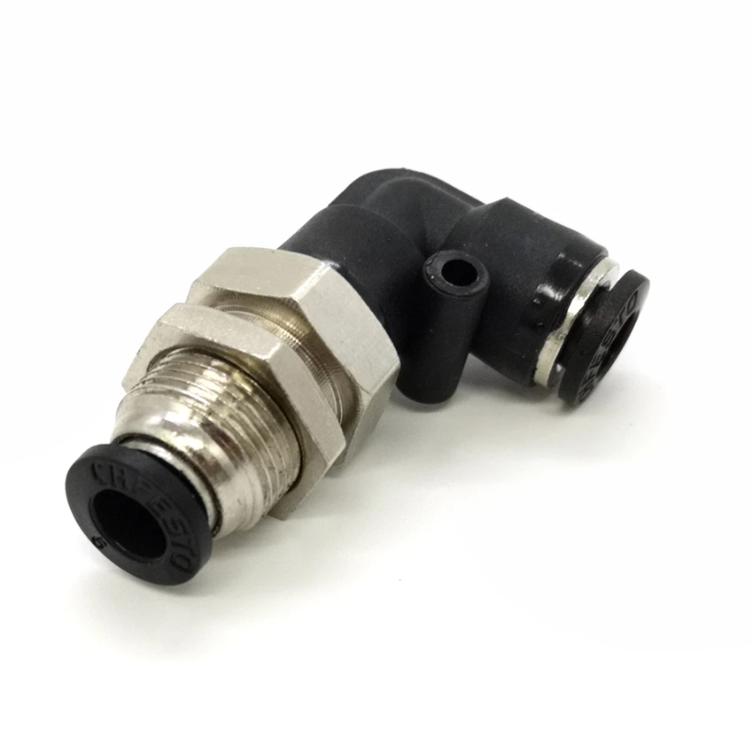 1pcs Bulkhead  Elbow Pneumatic  fitting 6mm 90 degree Pneumatic connector L Elbow bulkhead fitiing PLM-6