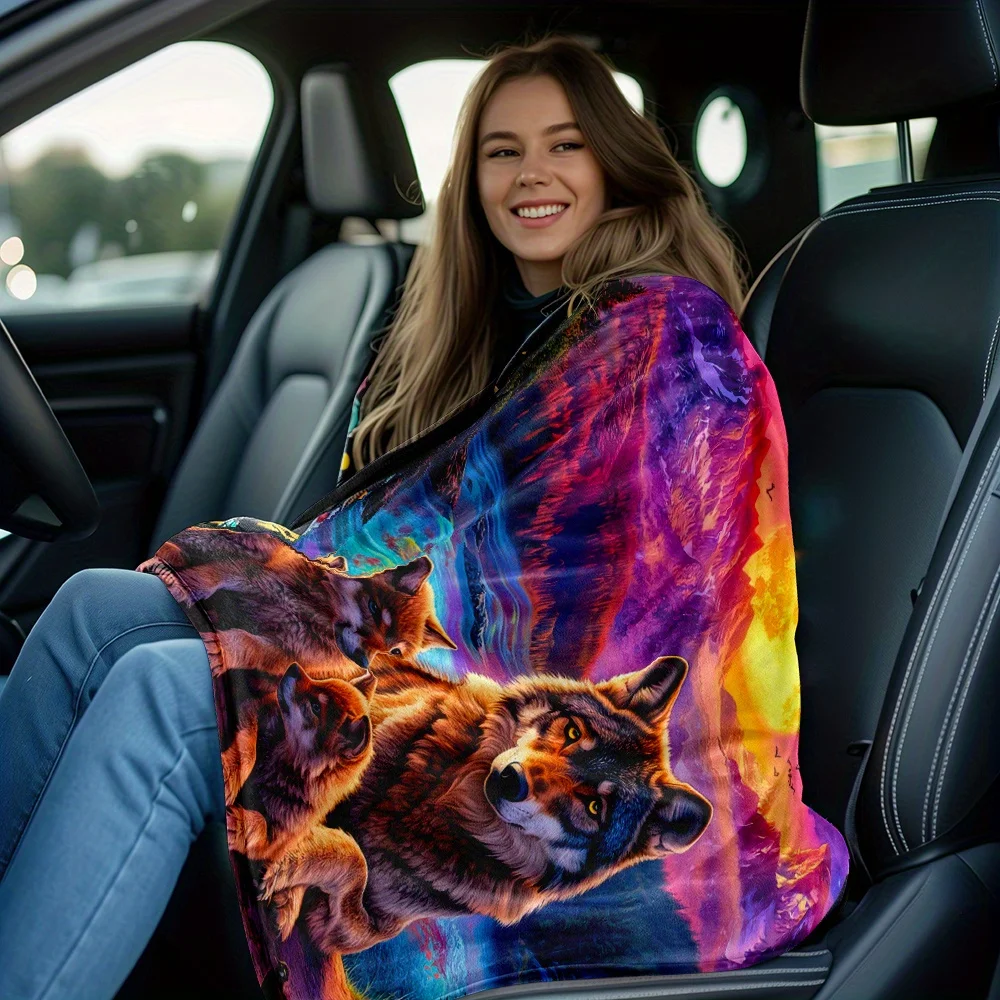 Decorative Galaxy Wolf Print Throw Blanket Plush Fleece Cozy Wrap Sofa Bed Decor Bohemian Fall Winter Gift Idea