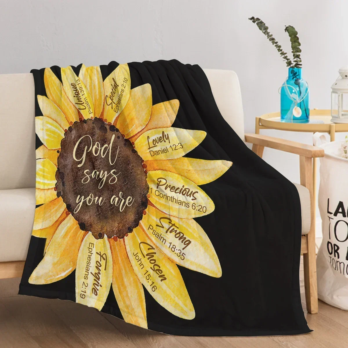 

Winter 3d Print Baby Blanket God Says You Are Sunflowers Blankets Yelloe Printed Warm Cozy Soft Babes Carpet for Season Sofa Bed