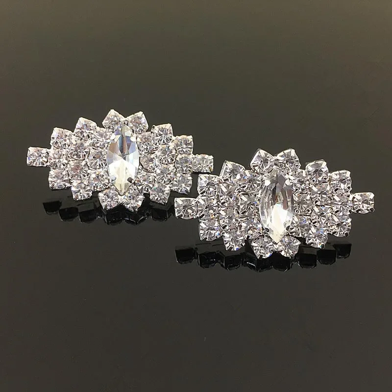 Engood 50pcs Clear Horse-Eye Crystal Rhinestones Button Sewing Trim & Embellishments Craft Wedding Decoration DIY Hair Buckles