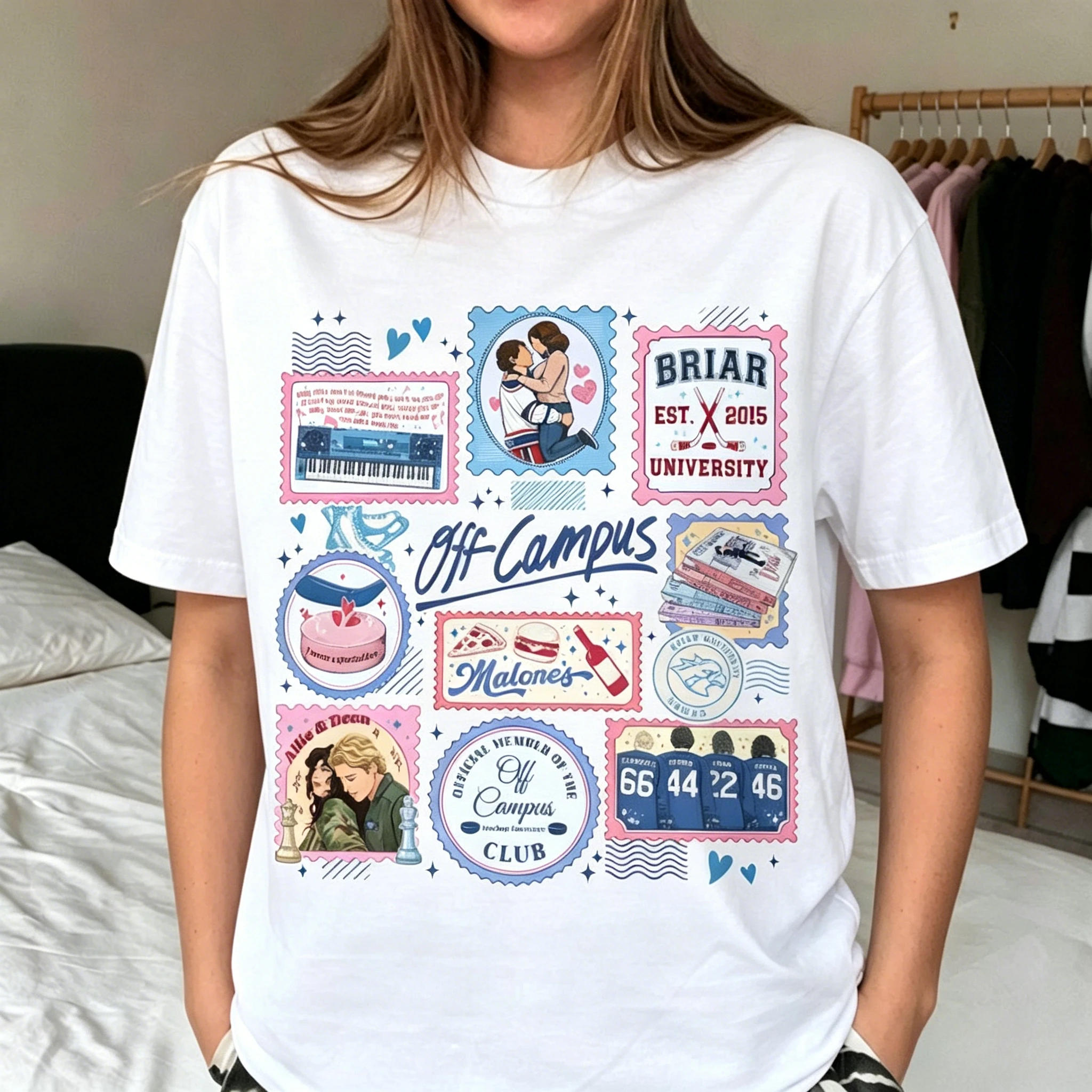 Off Campus Hockey Stamps Hockey Romance Series Graphic Cotton T-shirt Men Women Harajuku Y2K T-shirt Trendy Streetwear Tee Tops