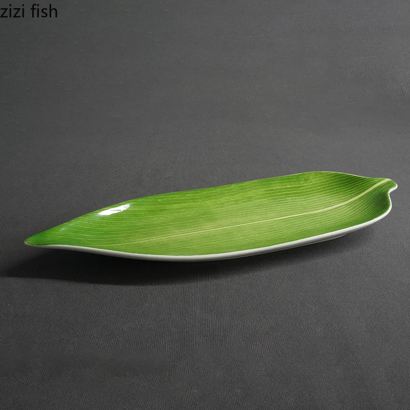 Green Zongzi Leaf Plate Ceramics Dining Plate Sushi Plates Sashime Flat Plates Dessert Bowl Dim Sum Dish Fruit Bowl Snack Tray