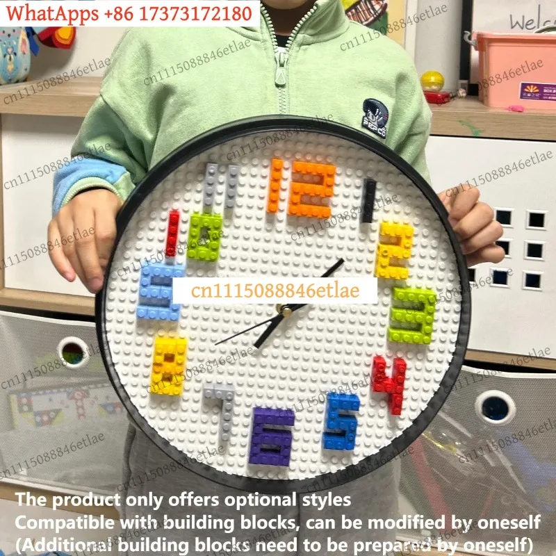 k3 12 Inch Building Block Wall Clock Round Silent Sweep Movement DIY Compatible Kids Room Wall Decor