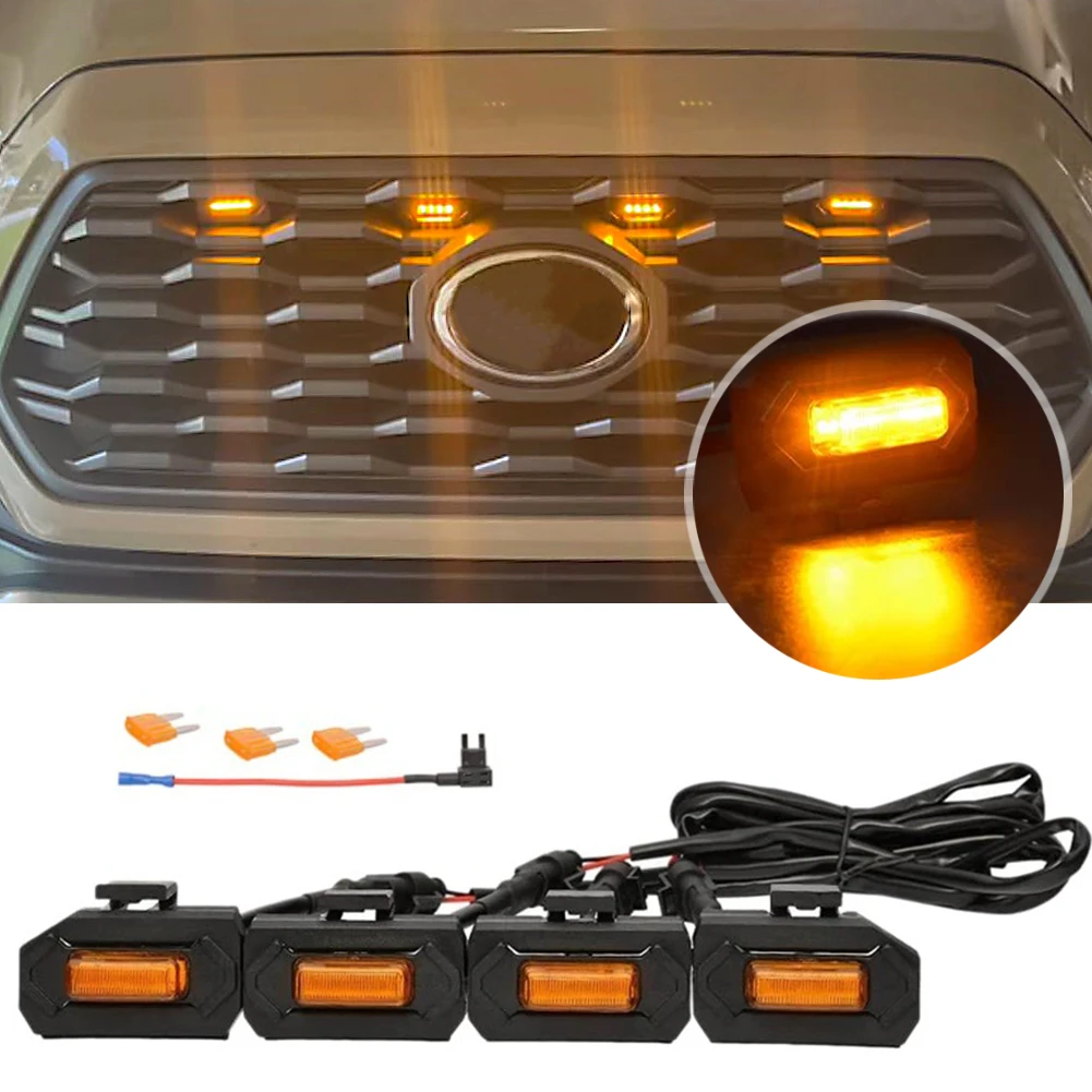 

4PCS LED Grille Lights with Fuse for 2020 2021 Tacoma TRD Off Road and TRD Sport Yellow Shell with Yellow Light