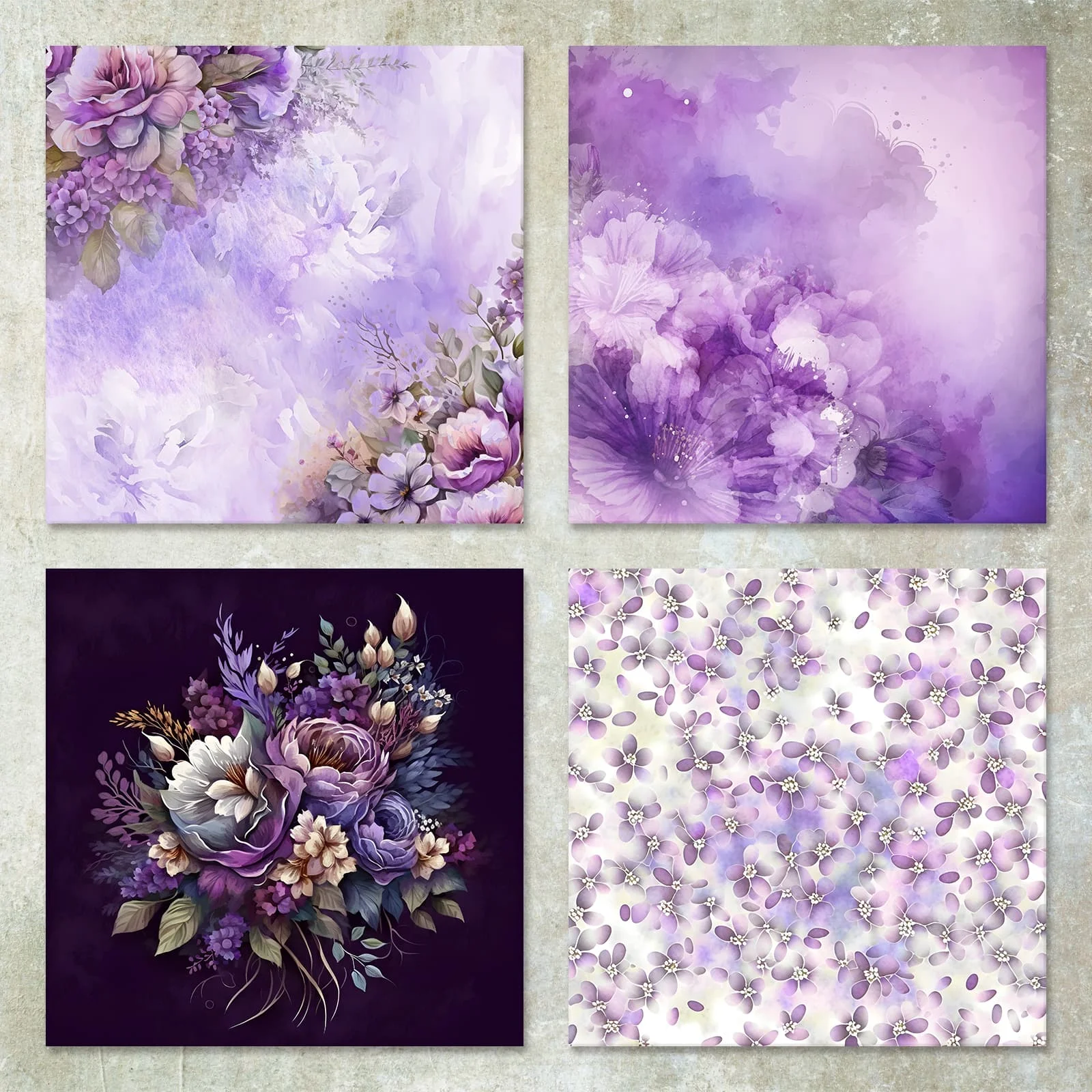 36 Sheets 6inch (Purple Flower Background) Clipping Thin Paper for Bullet Diary, Junk Magazine, Greeting Card Background