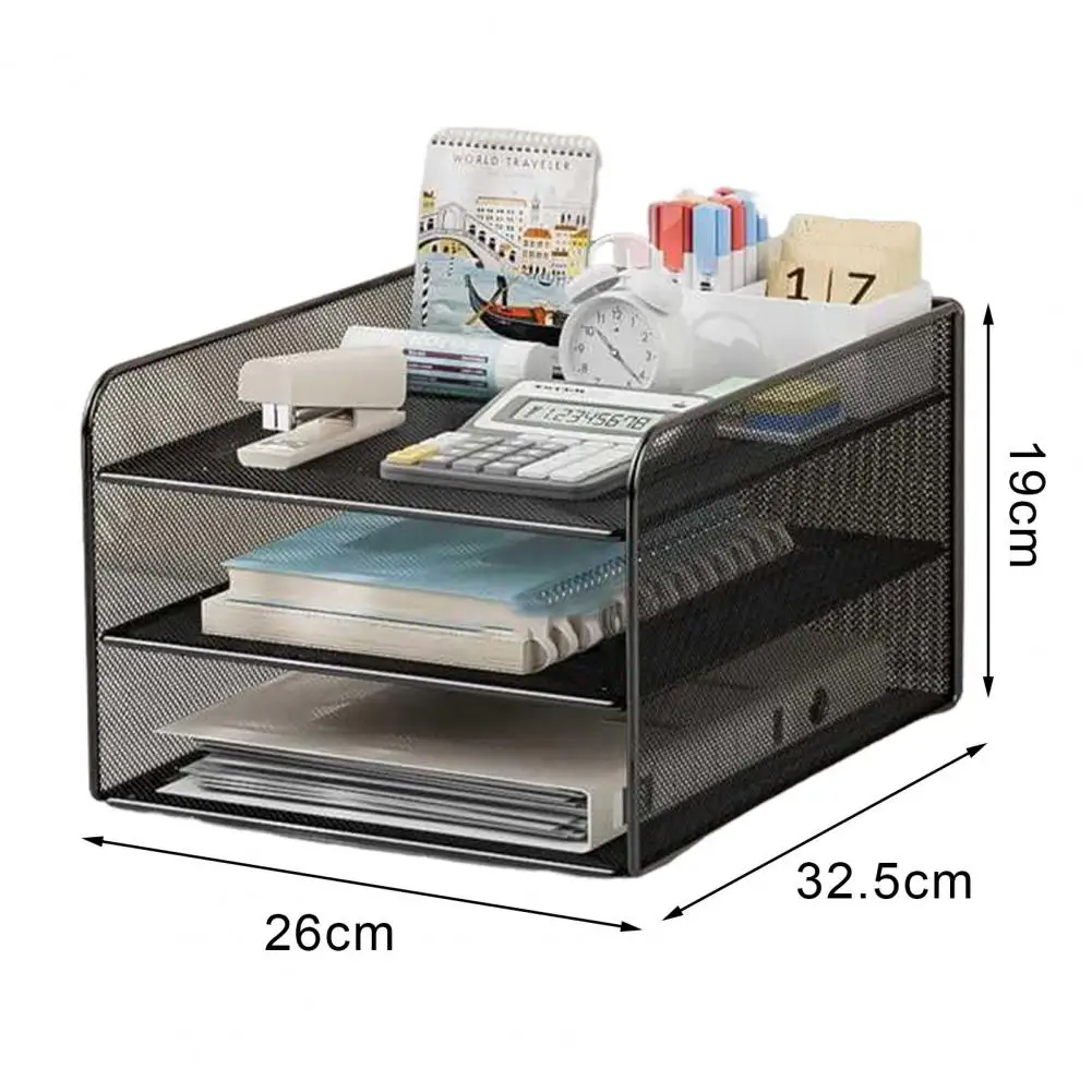 Desktop File Organizer Capacity Metal Mesh Desk Organizer with Three Layer Design Multifunctional File Holder Paper Storage Rack
