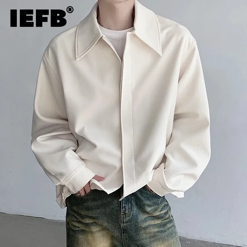 IEFB New Trendy Men Jacket Simple Turn-down Collar Male Zipper Long Sleeve Short Jackets 2024 Autumn Casual Male Clothing 9C7320