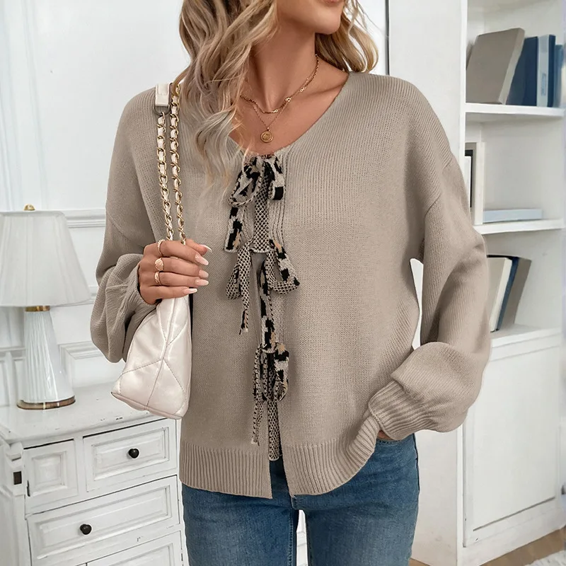 Cardigan Women Sweaters Knitted V Neck Full Sleeve Jumpers Y2k Streetwear Elegant Splice Knit Open Stith Work Autumn Winter