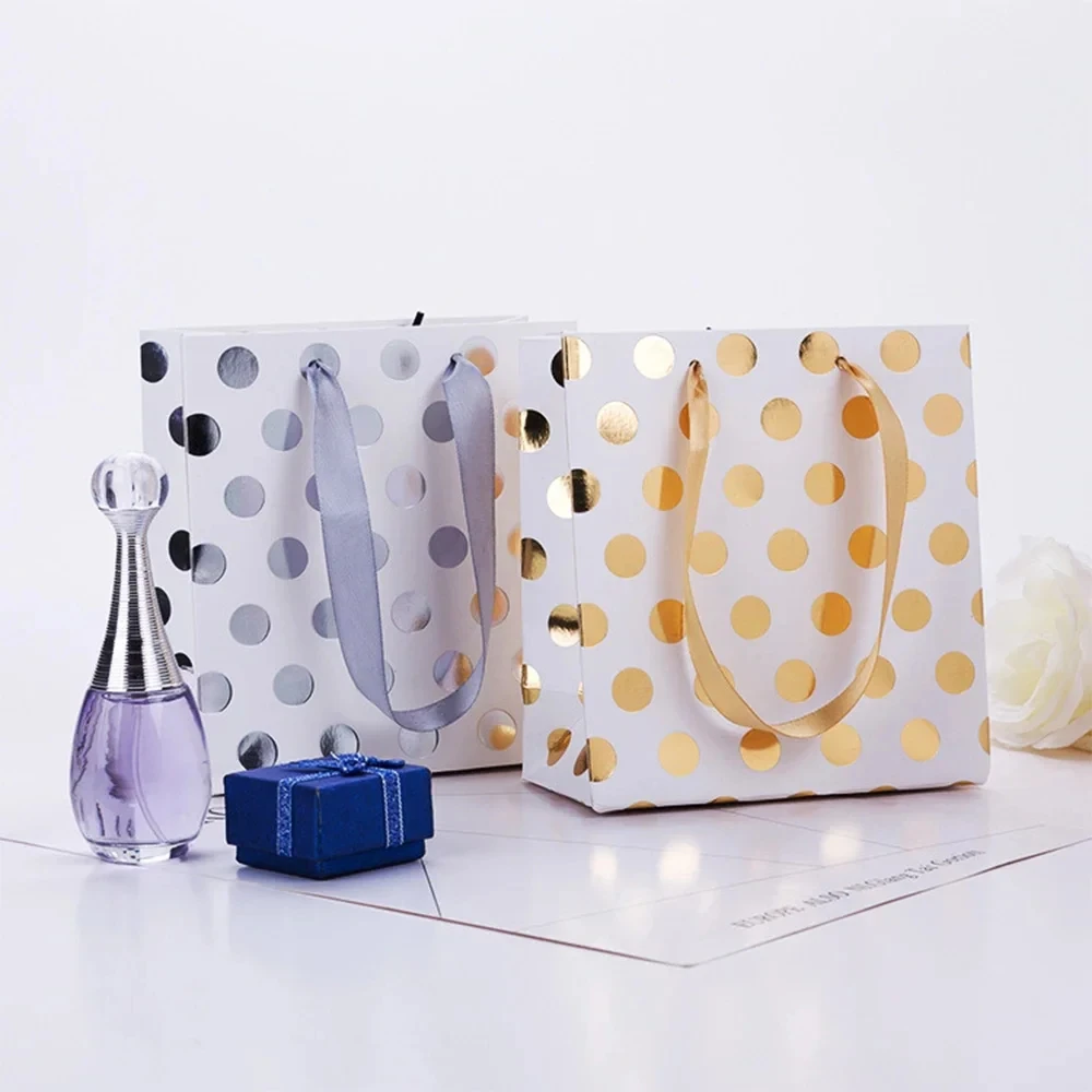 4Pcs Classic Polka Dot Paper Bag Wedding Birthday Commodity Gold Silver Tote Bag Cookie Candy Gift Packaging Bags Party Favors