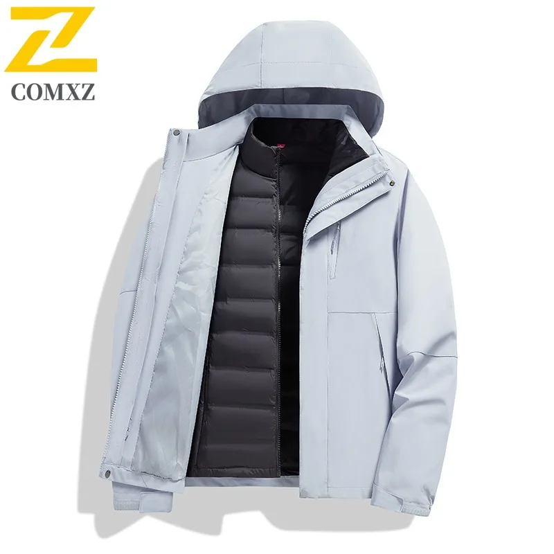 COMXZ Men Down Jacket Solid Color Waterproof Windproof Trekking Cotton Padded Jacket Travel Functional Outdoor Winter Padding