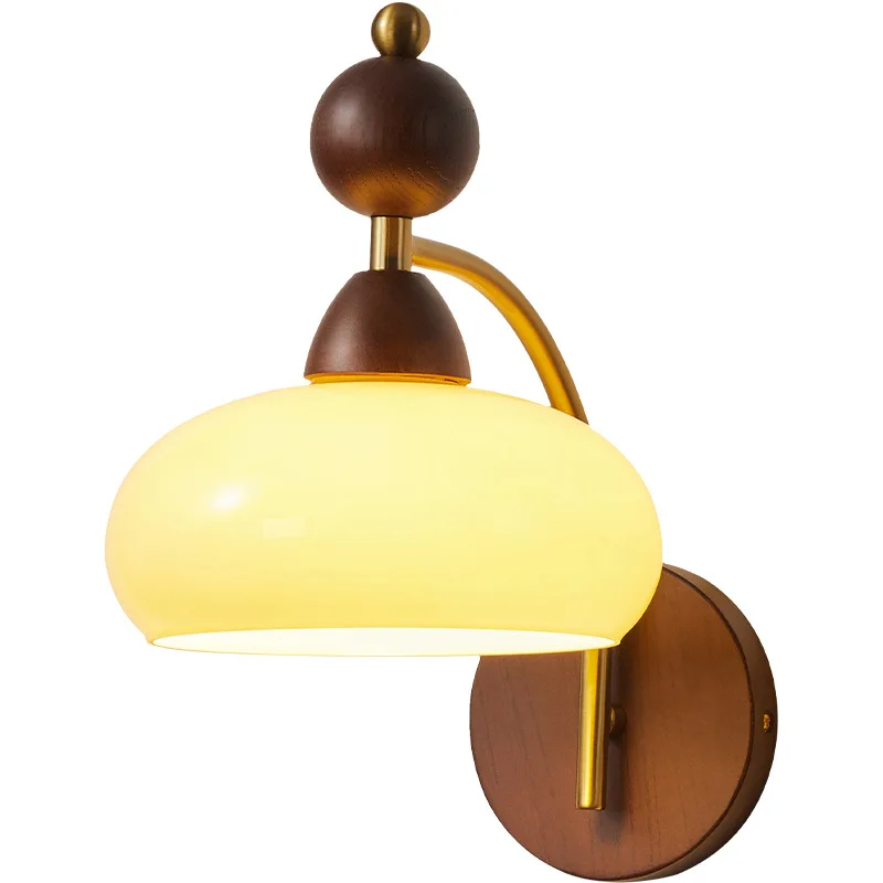 

American retro bedside medieval solid wood bedroom wall lamp, living room background wall